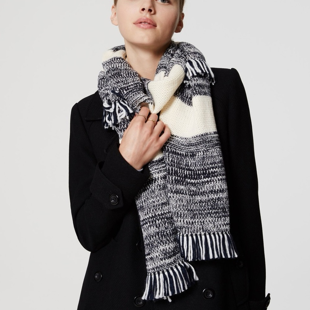 LOFT Monochrome Knit Scarf with Fringe